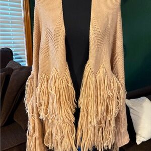 Elegant Fringed Beige Cardigan